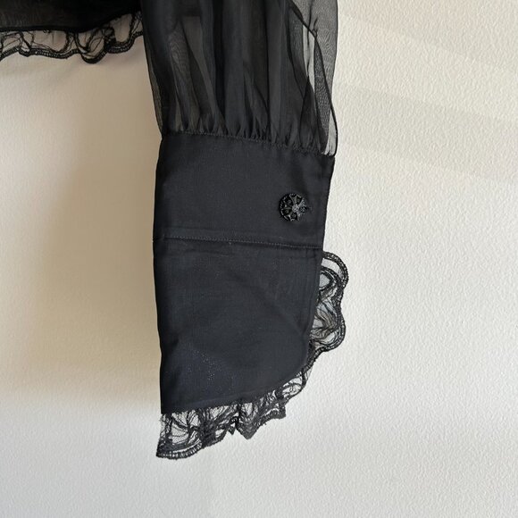 CHANEL BLACK SILK RUFFLE BLOUSE - Picture 3 of 15